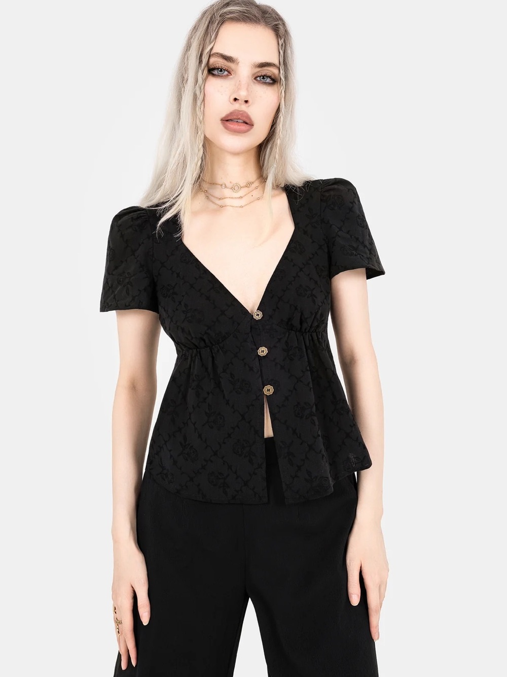 Disturbia Polgara Floral Jacquard Peplum Top